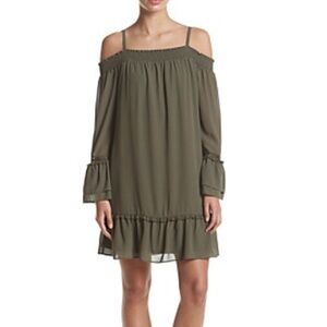 I.N. San Francisco Off Shoulder Peplum Sleeve Mini Dress Olive Green Size S NWT